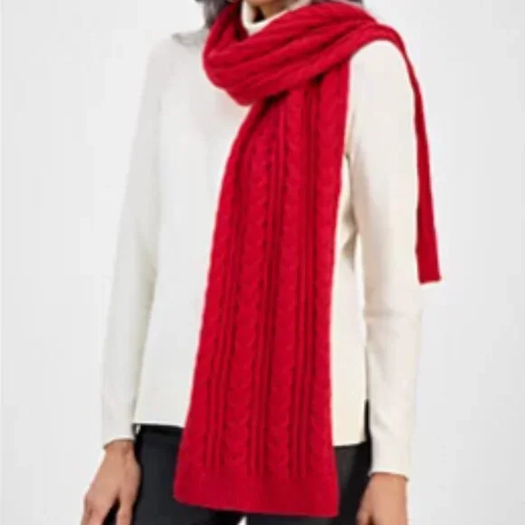Red Scarf with Classic Cable Knit Pattern. Style & Co. New. - Picture 4 of 15